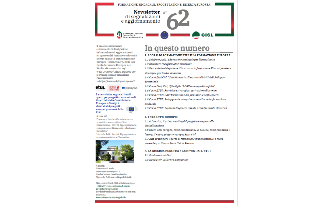Newsletter Formazione Progettazione Ricerca Europea N°62