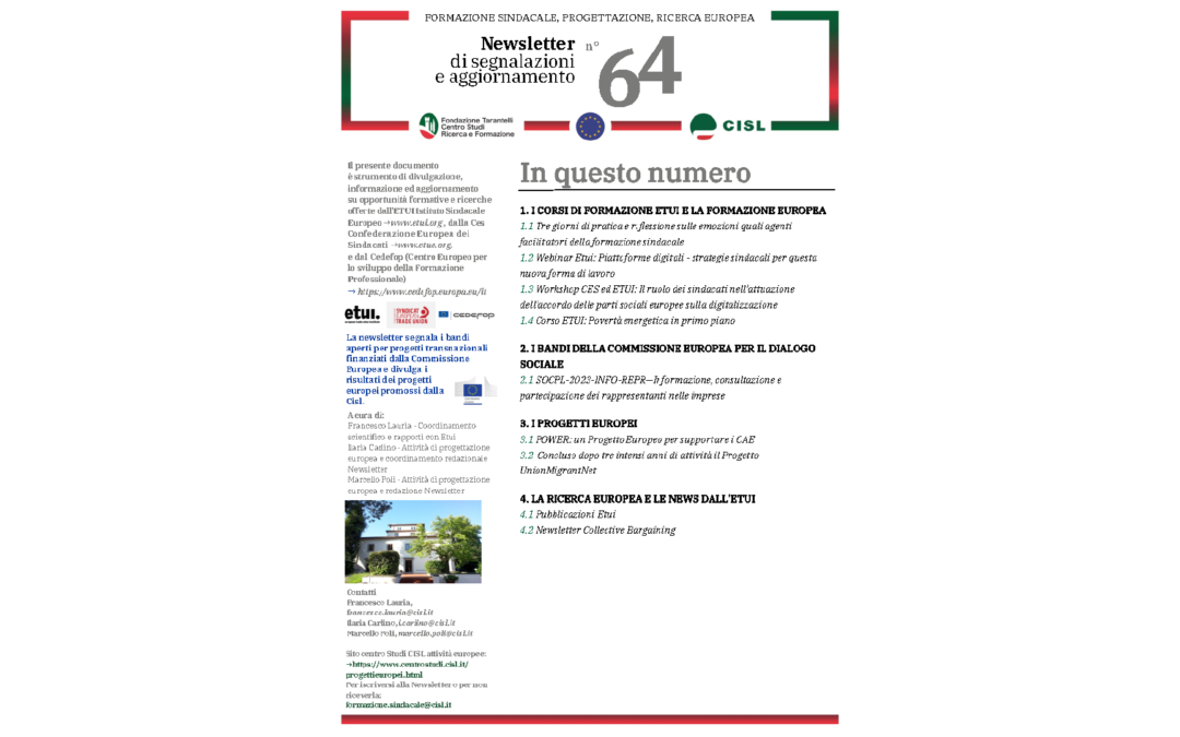 Newsletter Formazione Progettazione Ricerca Europea N°64