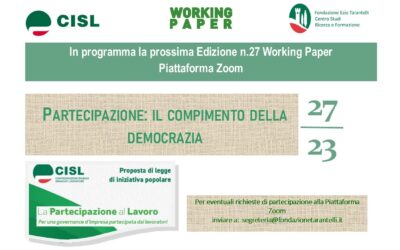 In programma la prossima Edizione n.27 Working Paper – Piattaforma Zoom