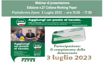 Programma Webinar di presentazione Edizione n.27 Collana Working Paper