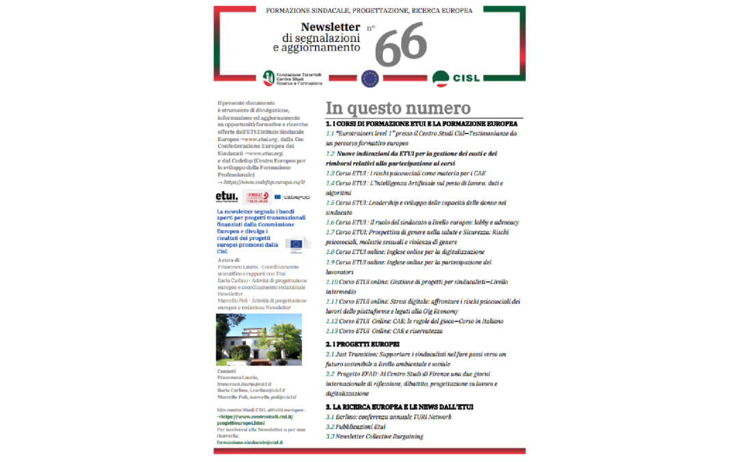 NEWSLETTER FORMAZIONE  PROGETTAZIONE RICERCA EUROPEA N°66