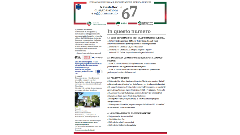 Newsletter Formazione Progettazione Ricerca Europea N°67